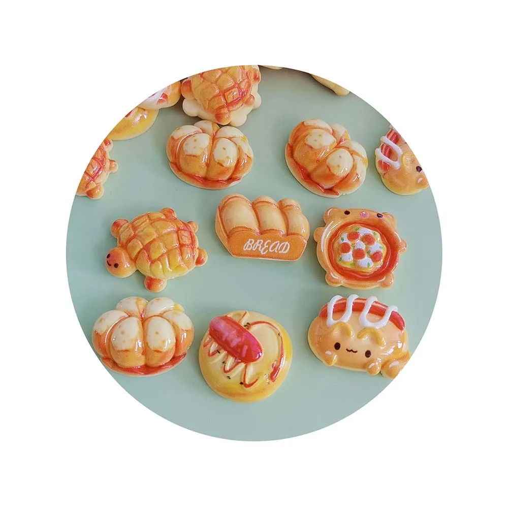 Mix Artificial Bread Resin Flatback Cabochons Miniature Doll House Cartoon Food Dessert Nohole Beads For DIY Craft