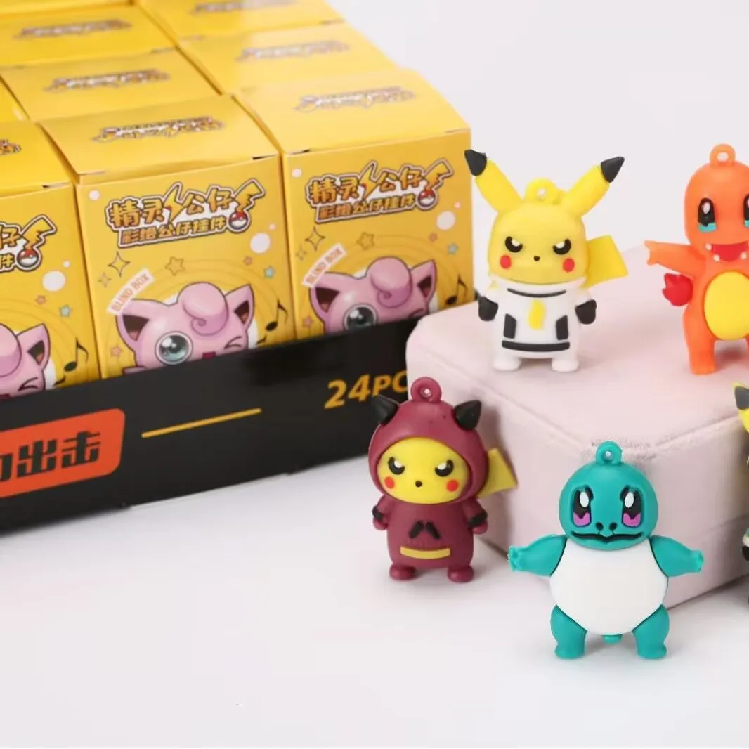 Nuovo in vendita calda 24 pezzi Pokemon personaggi anime classici Pikachu scatola cieca portachiavi colorato compleanno scatola cieca giocattolo regalo per bambini