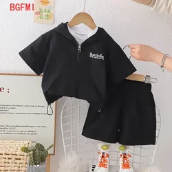 Children's Summer Baby Set 2024 New Boys Slim Clothes Handsome Sunscreen Summer Wear Short Sleeve Hoodie+ ShortsTwo Piece Set
