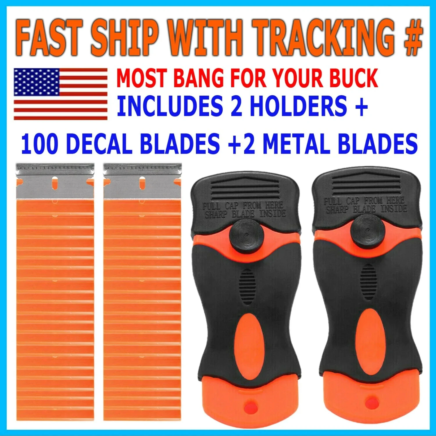 100 Pcs Plastic  Blades + 2  Scraper Double Edged Sticker Removal Tool