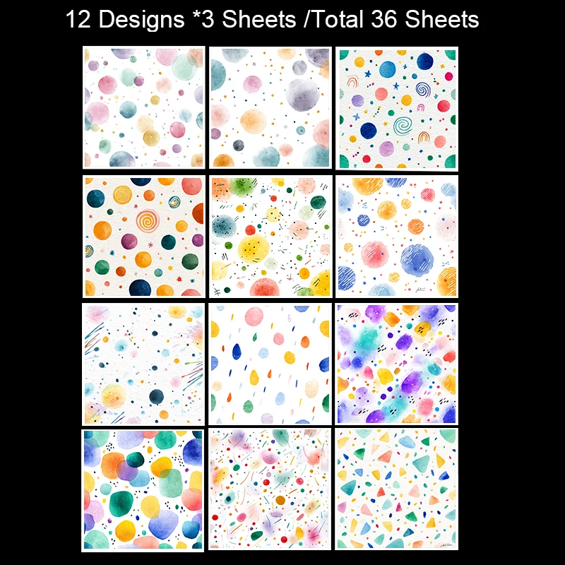 Papier do scrapbookingu 15x15 cm (36 arkuszy): Abstrakcyjne wzory w stylu splash art do scrapbookingu, origami i dekoracji domu DIY – Artykuły papiernicze do rękodzieła