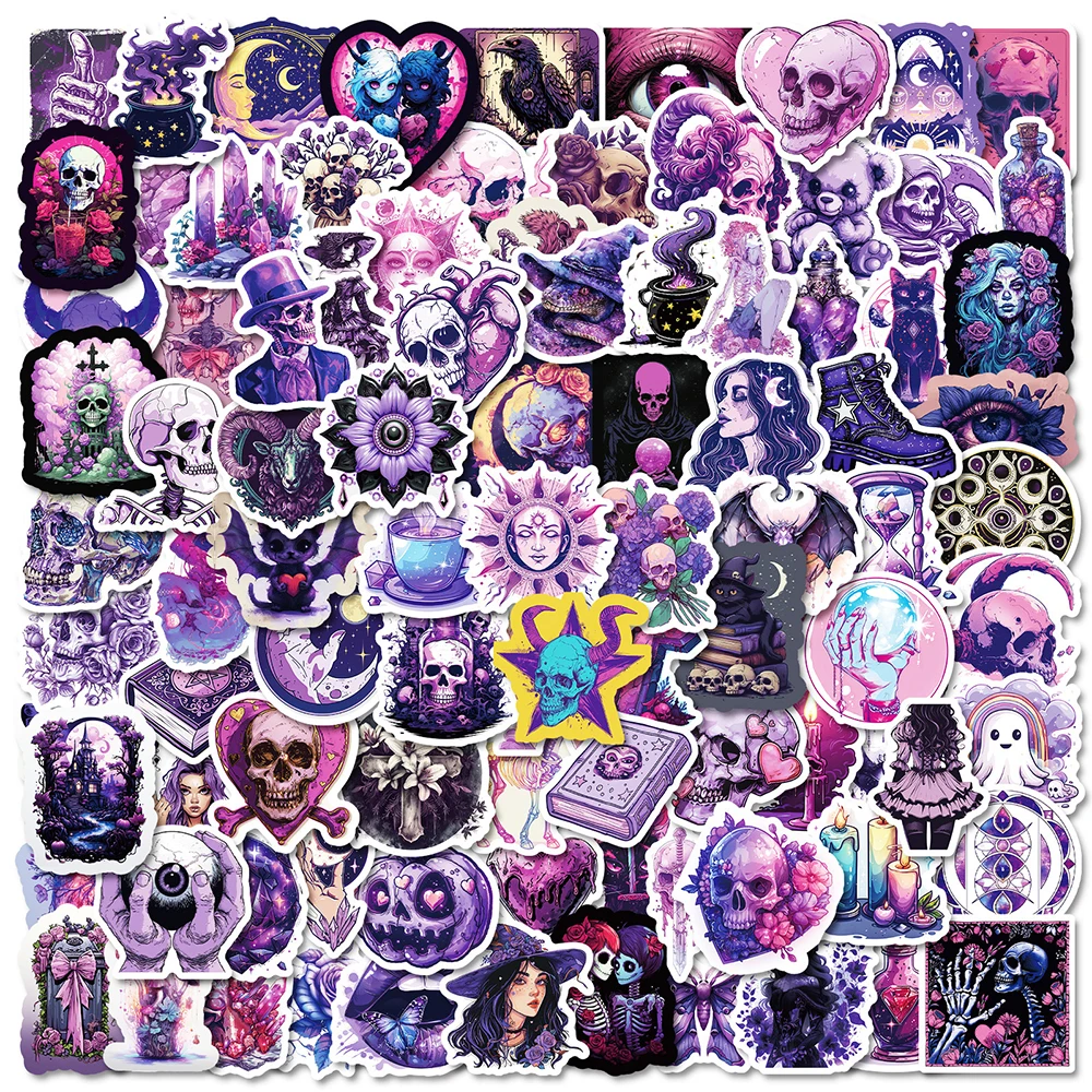 10/30/50PCS Purple Skull Aesthetic Gothic Graffiti Sticker Phone Suitcase Notebook Waterproof Decal Decor Graffiti Car Decals