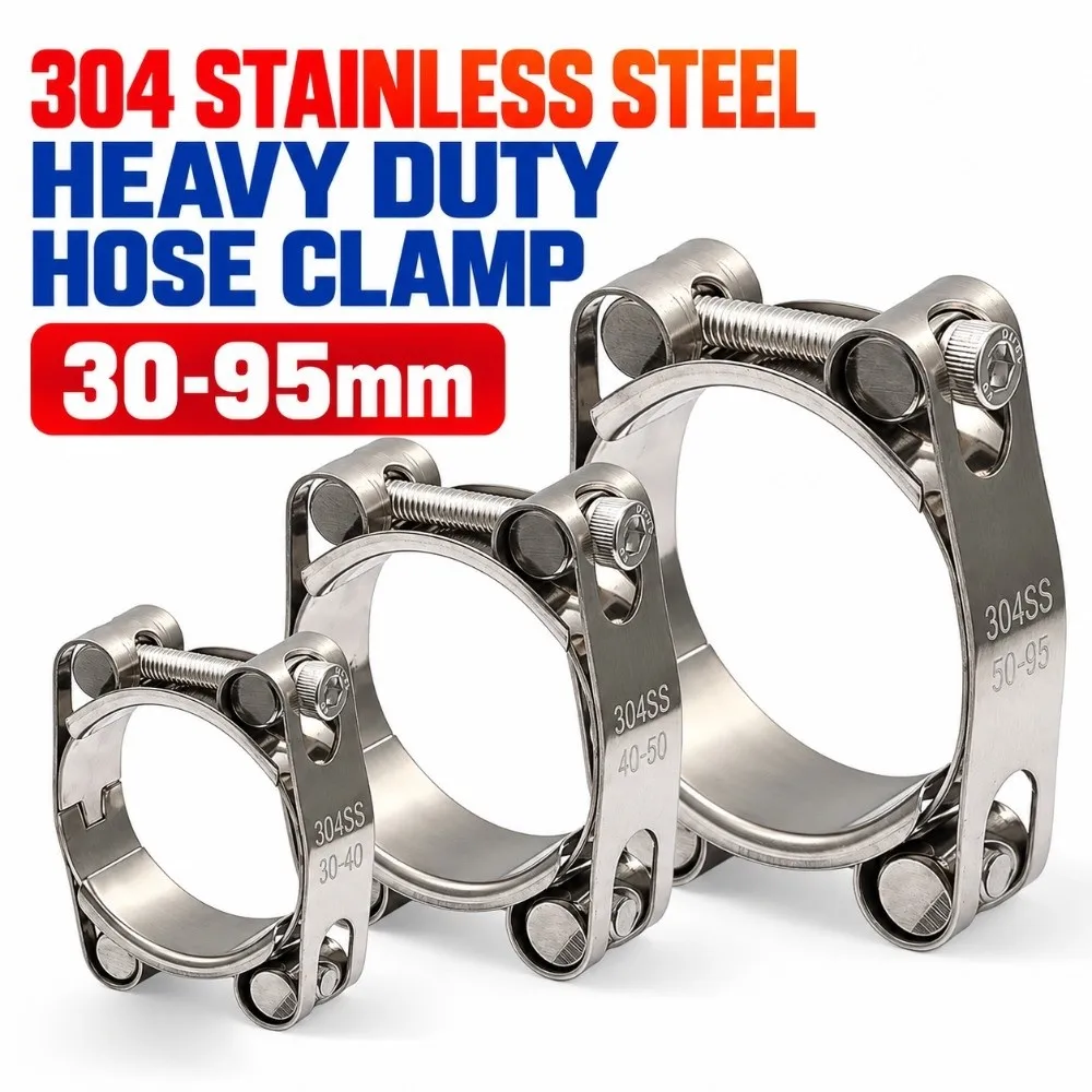 Durable 304 Stainless Steel T-Bolt Hose Clamp Double-head Strong Throat Hose Clamp Exhaust Pipe Clamp for Pressure Hoses