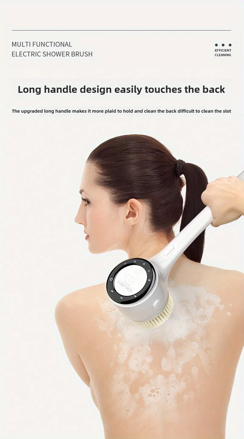 Electric Shower Brush LED Display Rotating Multifunctional Shower Brush 5 Brush Heads 3-Speed Detachable for Back Face & Shower