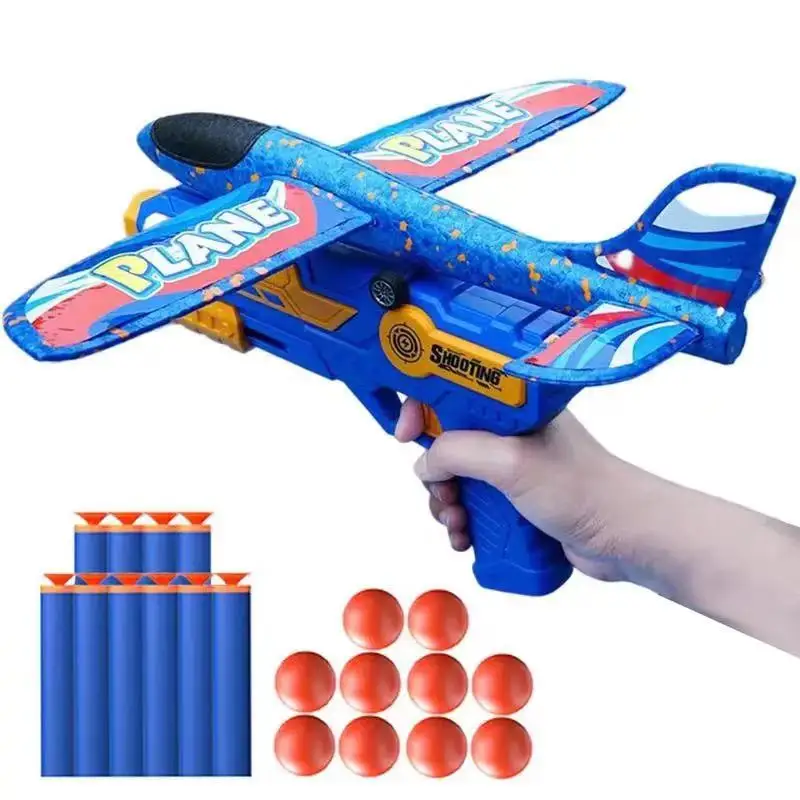 3 In 1 Airplane Launcher Outdoor Shooting Game Play EVA Soft Bullet Toy Guns  Catapult Plane Toys For Kids Friends Gift