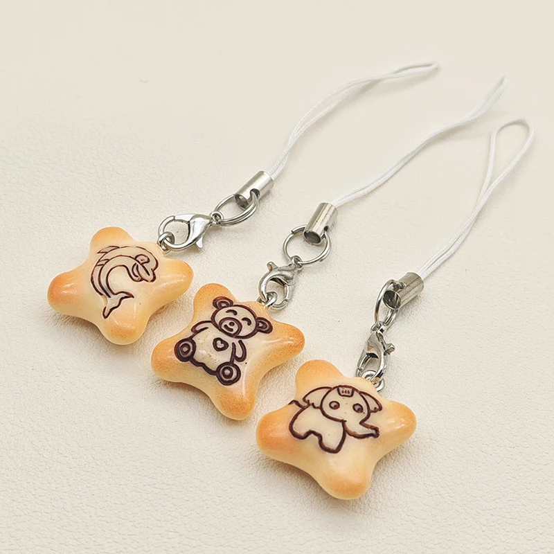 Cute Animal Cookie Food Keychain Simulation Biscuit Keyring Phone Lanyard Cellphone Chain Lovely Bag Pendant For Couple Gifts