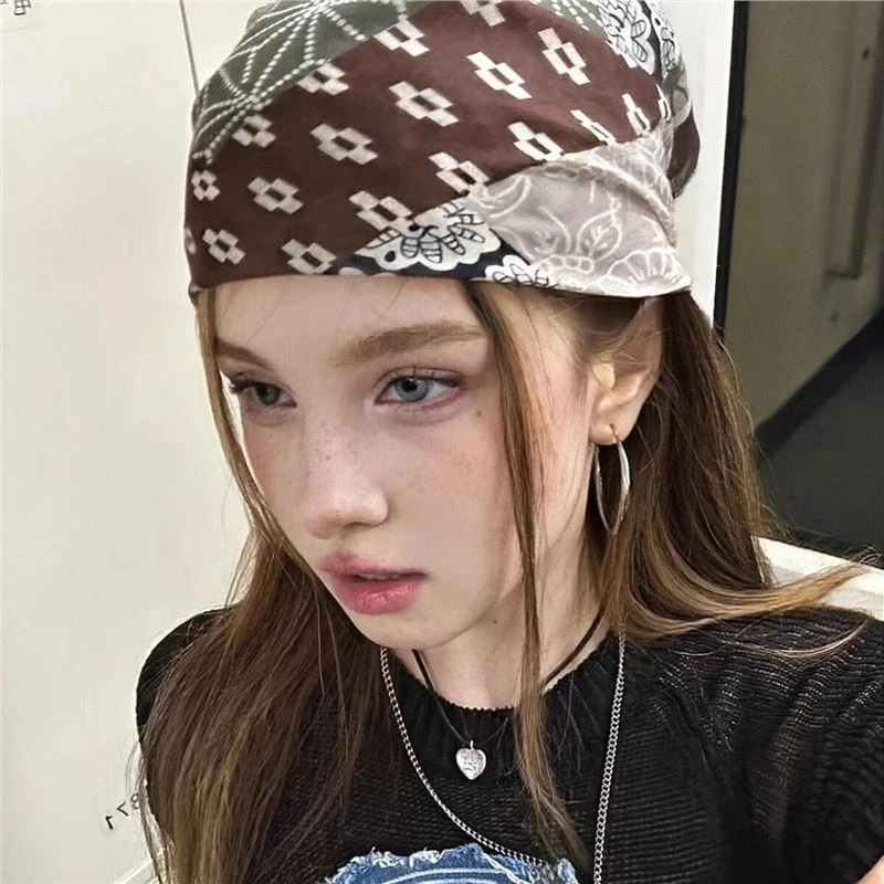 

Women's Stylish Floral Print Bandana Neckerchief; Elegant Cotton Linen Square Scarfs from Korea