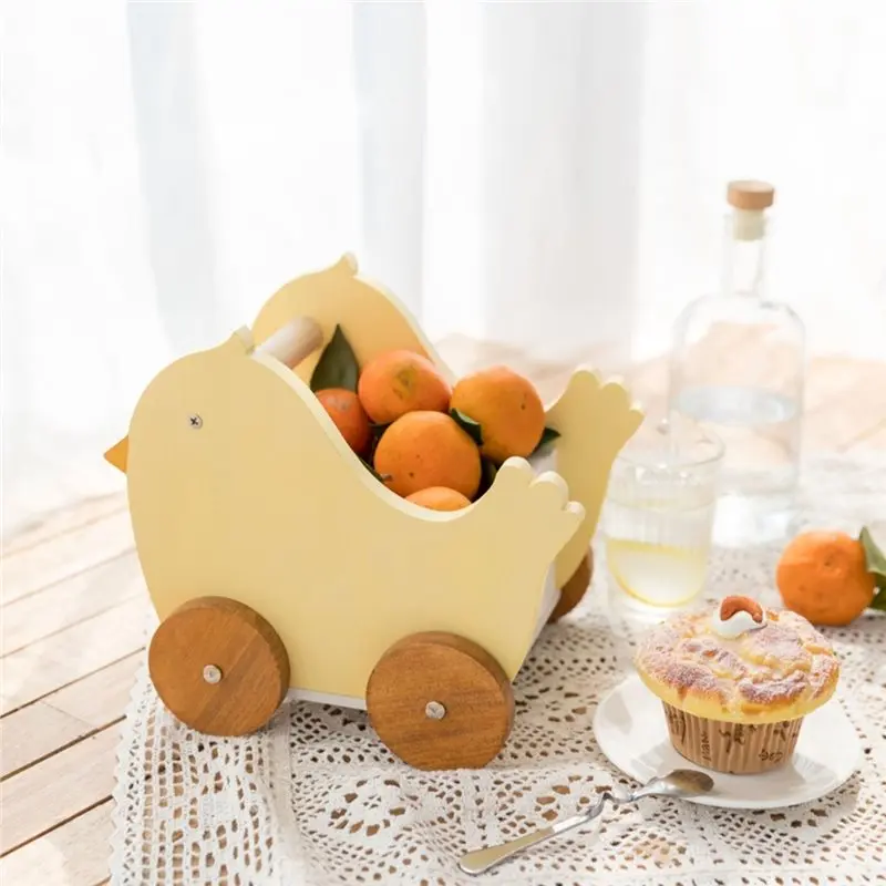 AS94-Wooden Storage Box Cute Animal Design Desktop Organizer Large Capacity Rack Duck Storage Cart For Kids Home Room B