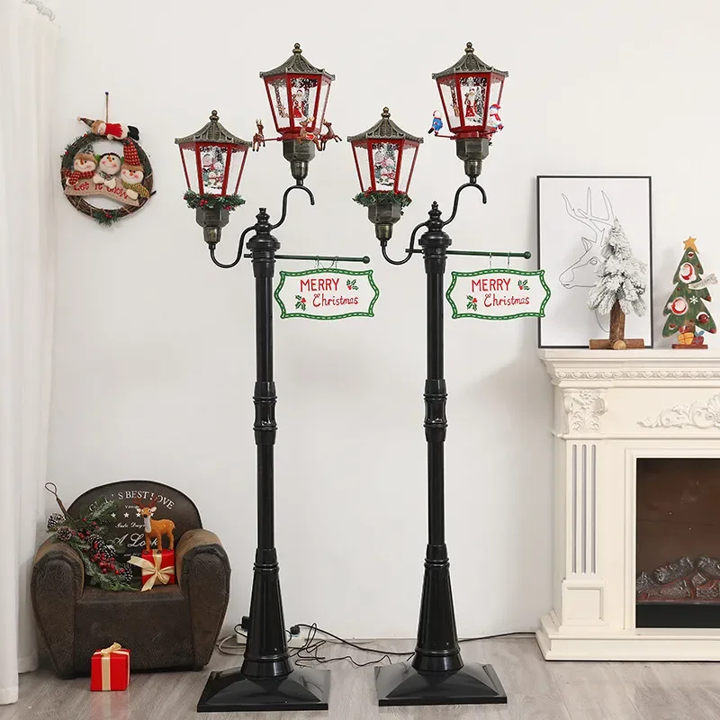 Christmas Wrought Iron Floor Lamp Retro Garden Snow Light Outdoor Yard Pathway Vintage Props Decoration Lighting