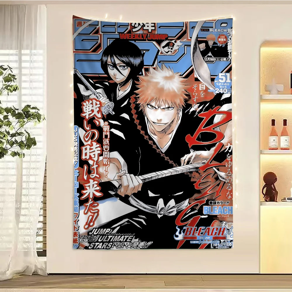 Tapiz de figura de anime Bleach Ichigo Kuchiki Rukia con estampado artístico, tapiz de pared japonés, tapiz de anime para colgar en la pared, decoración del hogar