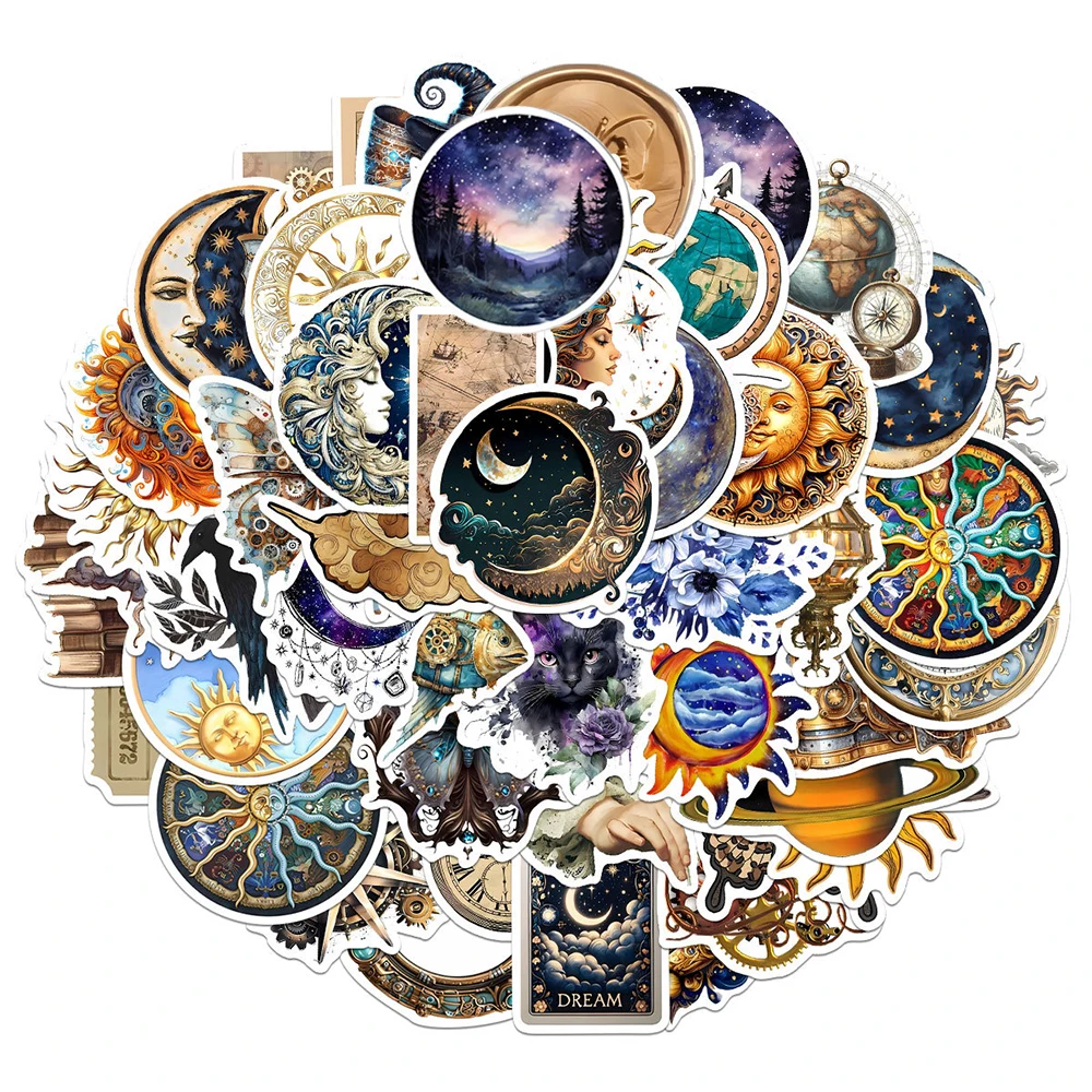 

10/30/50pcs Cute Cartoon Universe Vortex Astral Moon Stickers for Laptops Phones Stationery Retro Decoration Cartoon Decals
