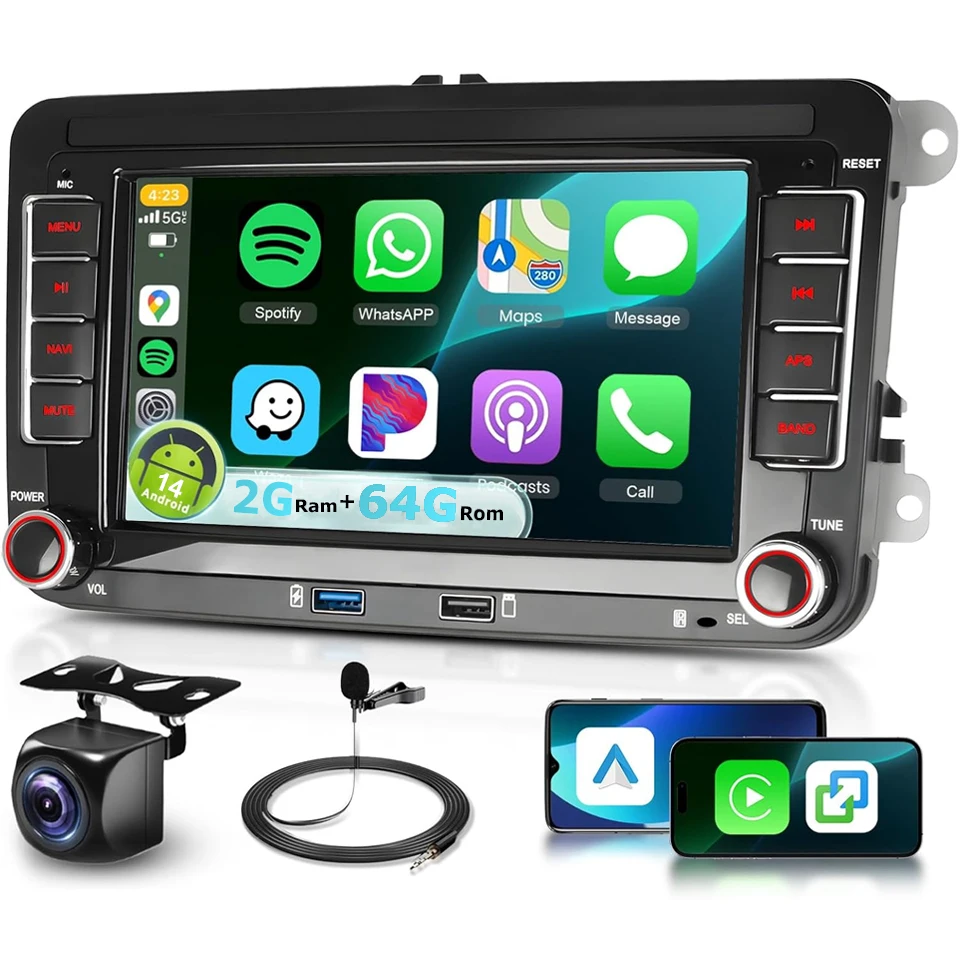 

XFY CarPlay 7" 2 Din HD Car Media Video Car Radio Android Auto Stereo Audio For Volkswagen/Seat/Skoda/Passat/Golf/Polo NEW 2026