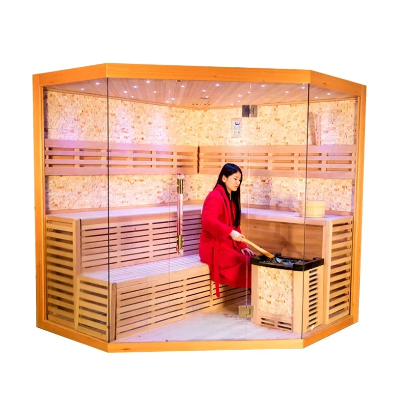 Factory Supply Traditional Sauna Room Hemlock Wood 5~8 People Dry Steam Indoor Sauna