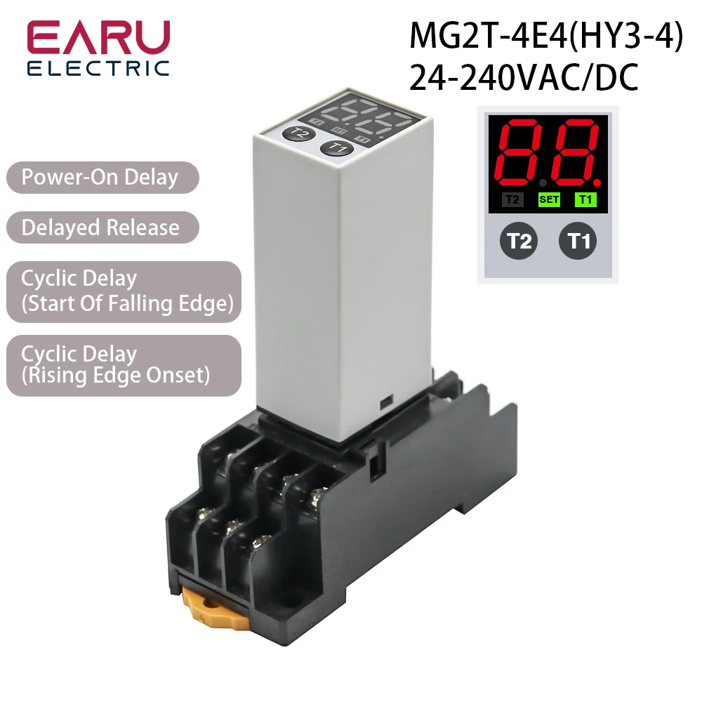 Digital Time Relay 0.1S-990H Power On Delay Off Cycle Delay Multi Mode DC 12V 24V AC 220V With Base Socket 4NO4NC Cyclic Delay