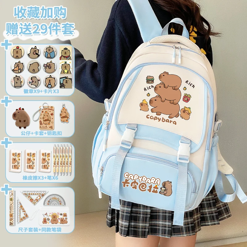 Capibara Girls Backpack 2025 New Cartoon Cute School Bag for Teens Luxury Large Capacity Backpack Back to School