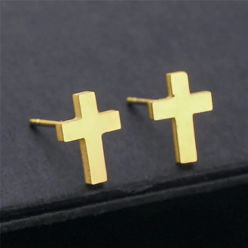 HOUWU Ankh 1 Pair Punk Korean  Cross Stainless Steel Earrings Cross Stud  Women Jewelry Studs Small Earrings