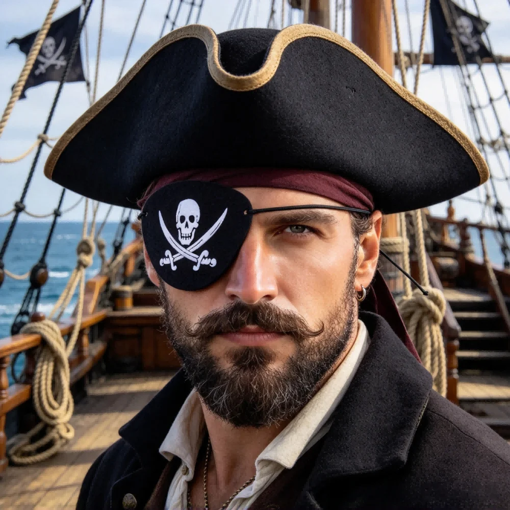 3 Pcs Pirate Eye Patches, Felt Skull and Crossbones Eye Patch with Elastic Strap, Halloween Costume Accessory