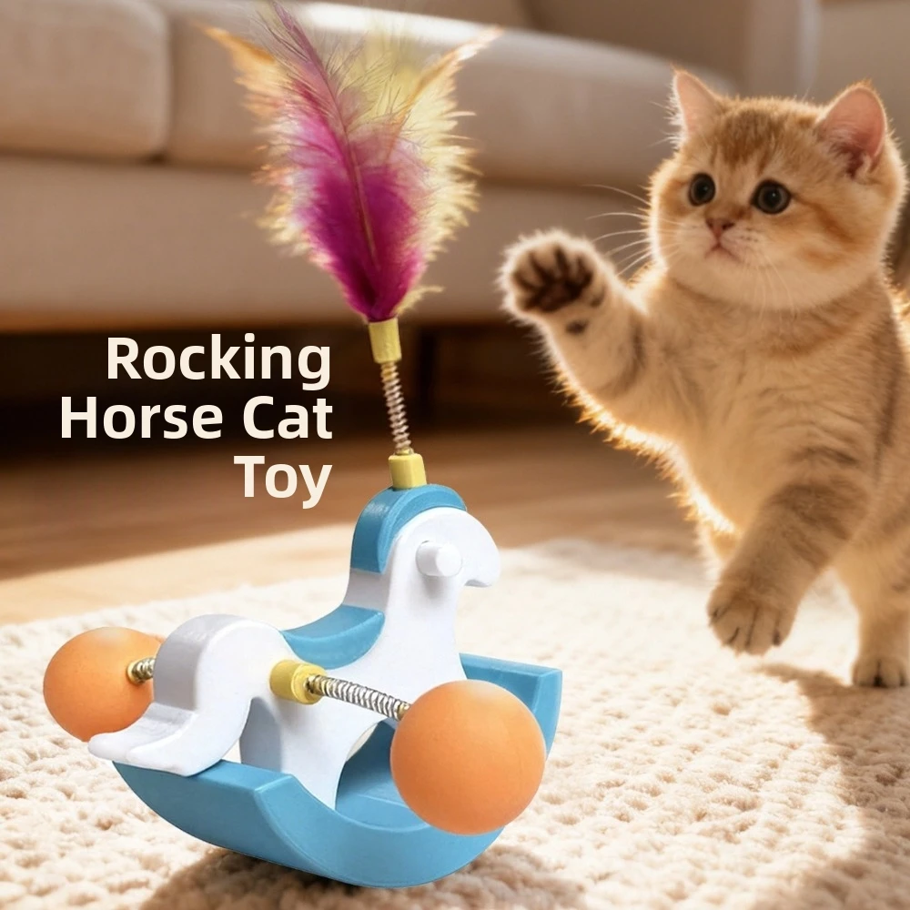 Self-Righting Rocking Horse Shaped Cat Balance Plastic Feather Teasing Cat Dynamic Shaking Cat Tumbler Swing