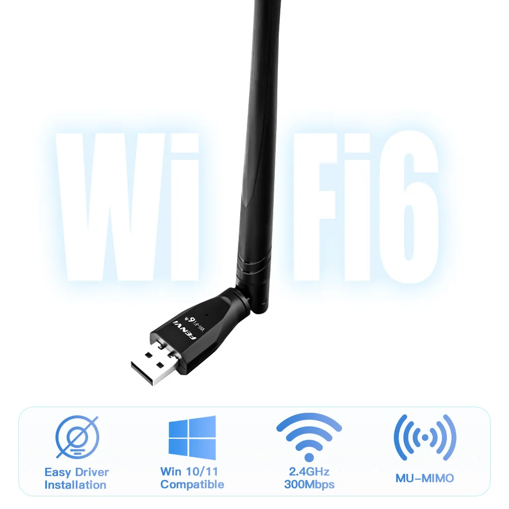 FENVI WIFI 6 USB محول AX300 2.4 جيجا هرتز 802.11AX هوائي إشارة استقبال لاسلكي واي فاي استقبال لأجهزة الكمبيوتر المحمول Win10/11 محرك مجاني