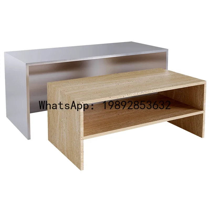 5.15Island Counter Flowing Water Counter Clothing Store High Low Display Table Shoe Store Display Travertine Color Storage Table