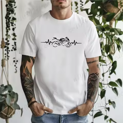 Funny Motorcycle Pulse Motorbike Rider Heartbeat Men's Tee Shirts Casual Fashion Clothing Oversized Hip Hop Streetwear Tshirts