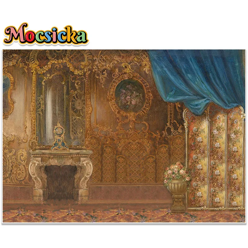Mocsicka retro tribunal estilo fotografia fundo da parede de ouro decoração interior crianças adultos retrato photo studio adereços