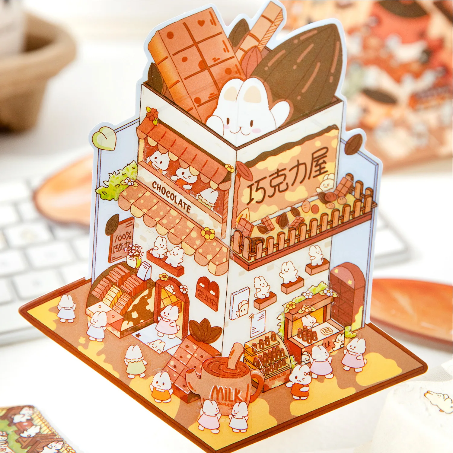 Mr. Paper, Rabbit Chocolate Cafe 3D Landscape Stickers, Scrapbook Phone Case Notebook Diary Decoration Stationery Stickers