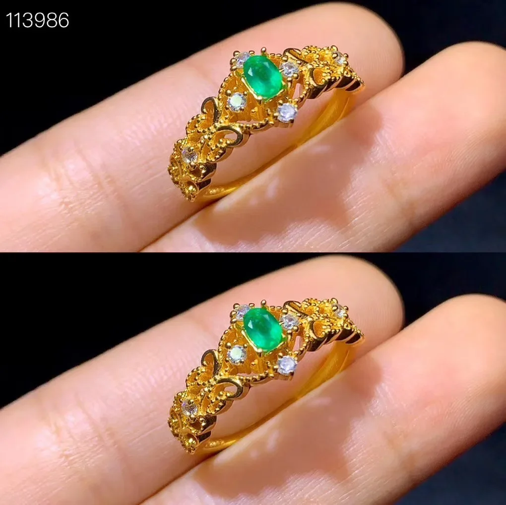 Hotsale Emerald Ring for Daily Wear 3mm*4mm Natural Emerald Silver Ring Vintage 925 Silver Emerald Jewelry