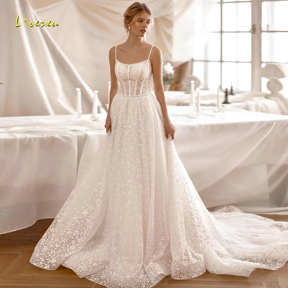 

Loverxu A-Line Wedding Dresses Sweetheart Spaghetti Straps Vestido De Novia Lace Embroidery Delicate Custom Made Bridal Gown