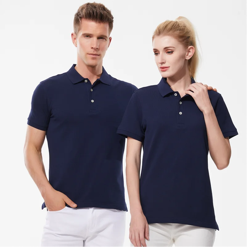 Polo de manga curta masculino e feminino 100% algodão polo de lapela, logotipo personalizado, bordado marca da empresa, tops de qualidade, design