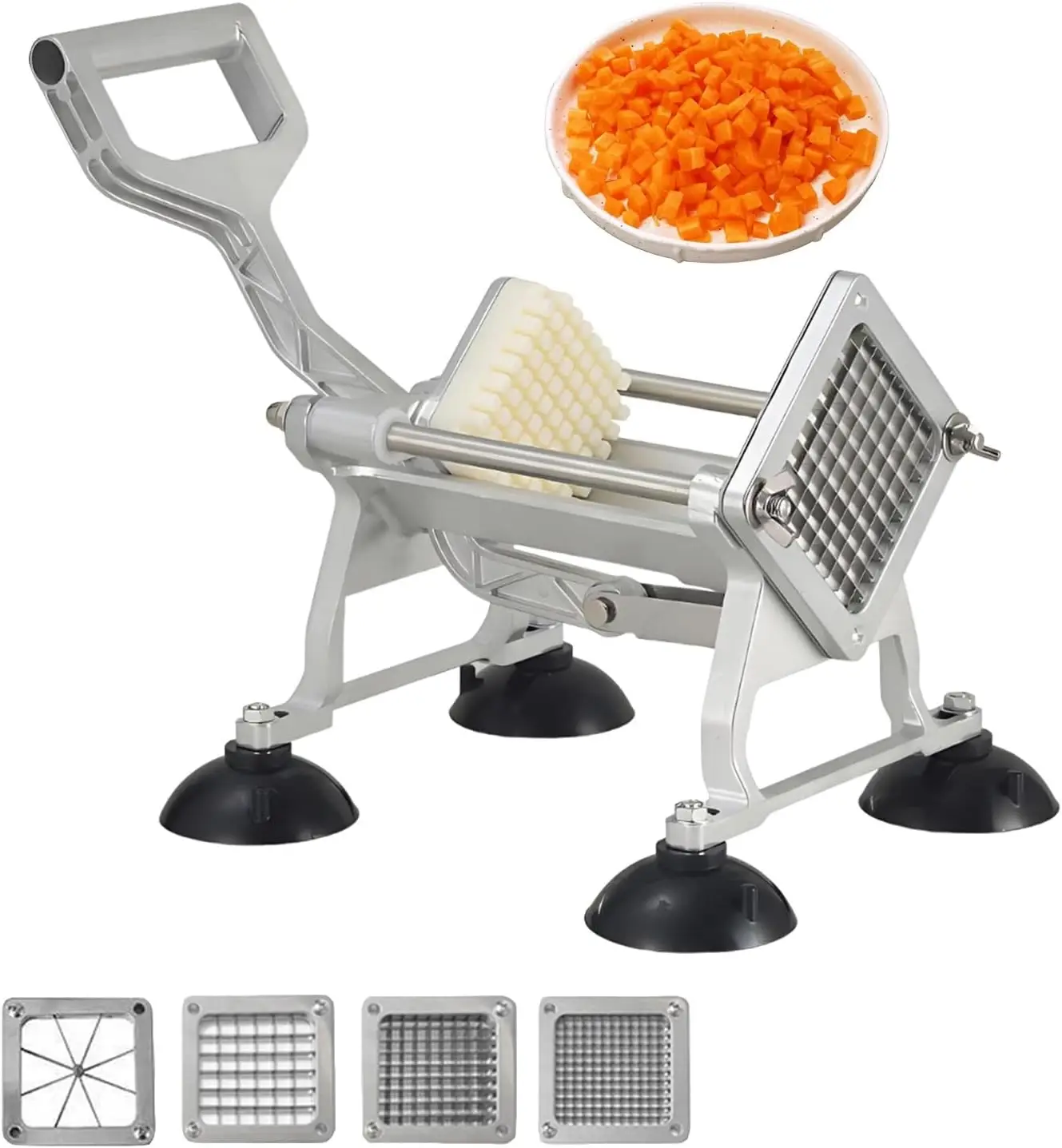 Stainless Steel Potato Cutter with Interchangeable Blades – Manual Hand Push French Fry Slicer, Heavy Duty Potato Chopper for Ho