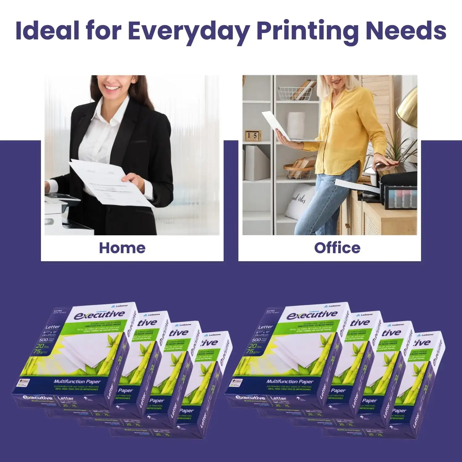 Multipurpose Copy Printer Paper, Executivo, Fibra De Cana, Tamanho 8,5 "x 11", 20lb