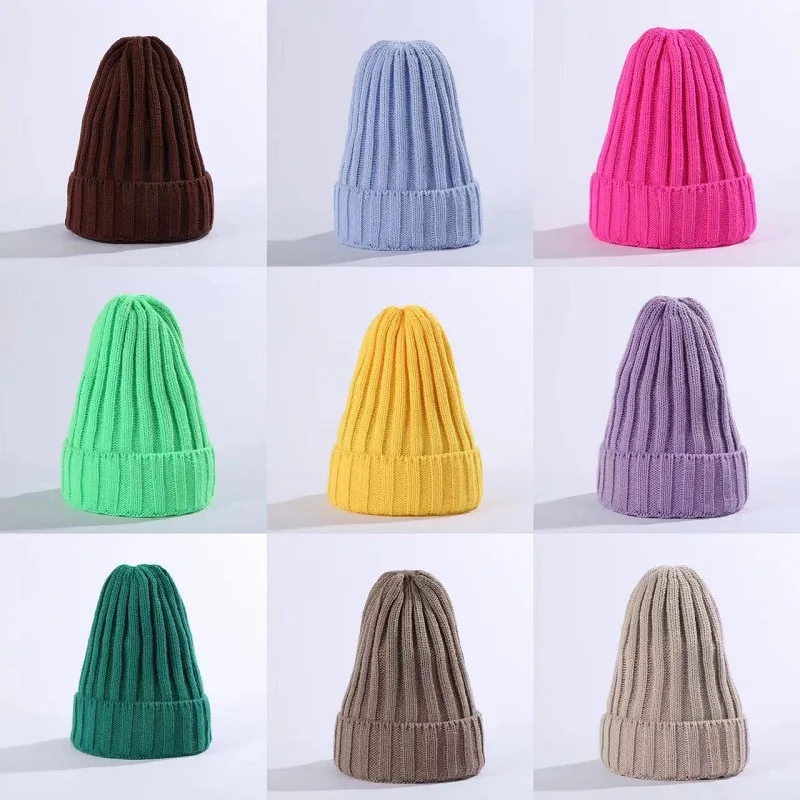 Unisex Vertical Ribbed Knit Beanie Cuffed Solid Color Skull Cap Stretchy Warm Winter Hat for Daily Outdoor Street Fashion Wear
