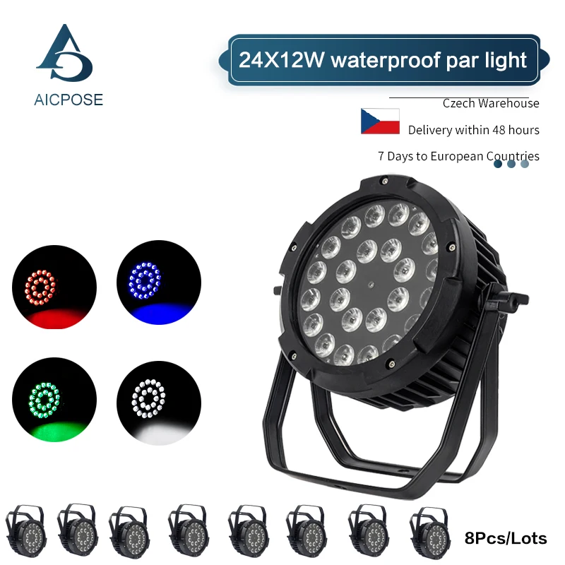 8Pcs/Lots Outdoor Waterproof Led Par Light 24x12W RGBW 4in1 24X18W 6in1 LED Par With DMX512 IP65 Waterproof Staining Light