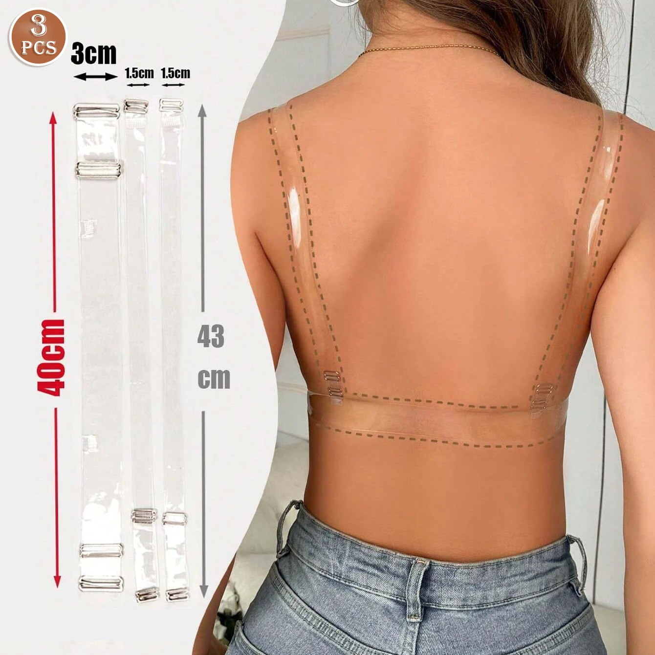 3Pcs/Lot Women\'s Elastic Clear Transparent Bra Back Straps And Shoulder Straps With Metal Buckles For Strapless/Backless Dresses