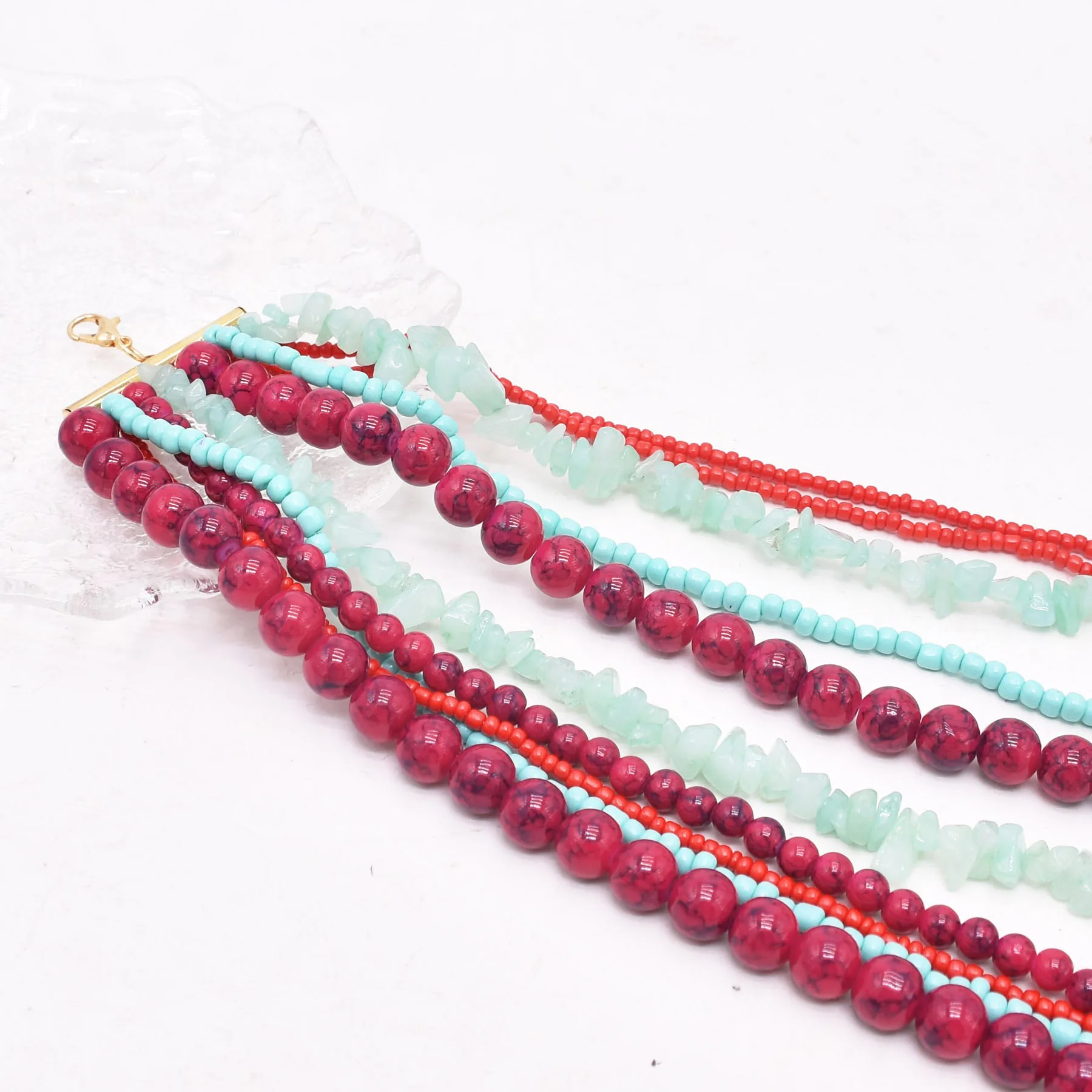 European And American Luxury Design Bead Stacking Collarbone Chain Exaggerated Creativity Layer Baroque Colorful Gravel Necklace