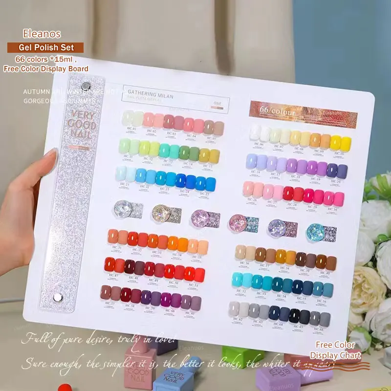 Eleanos-juego completo de esmaltes en Gel para uñas, botella de colores con tarjeta de Color, Kit de aprendizaje, 66 piezas, 15ml