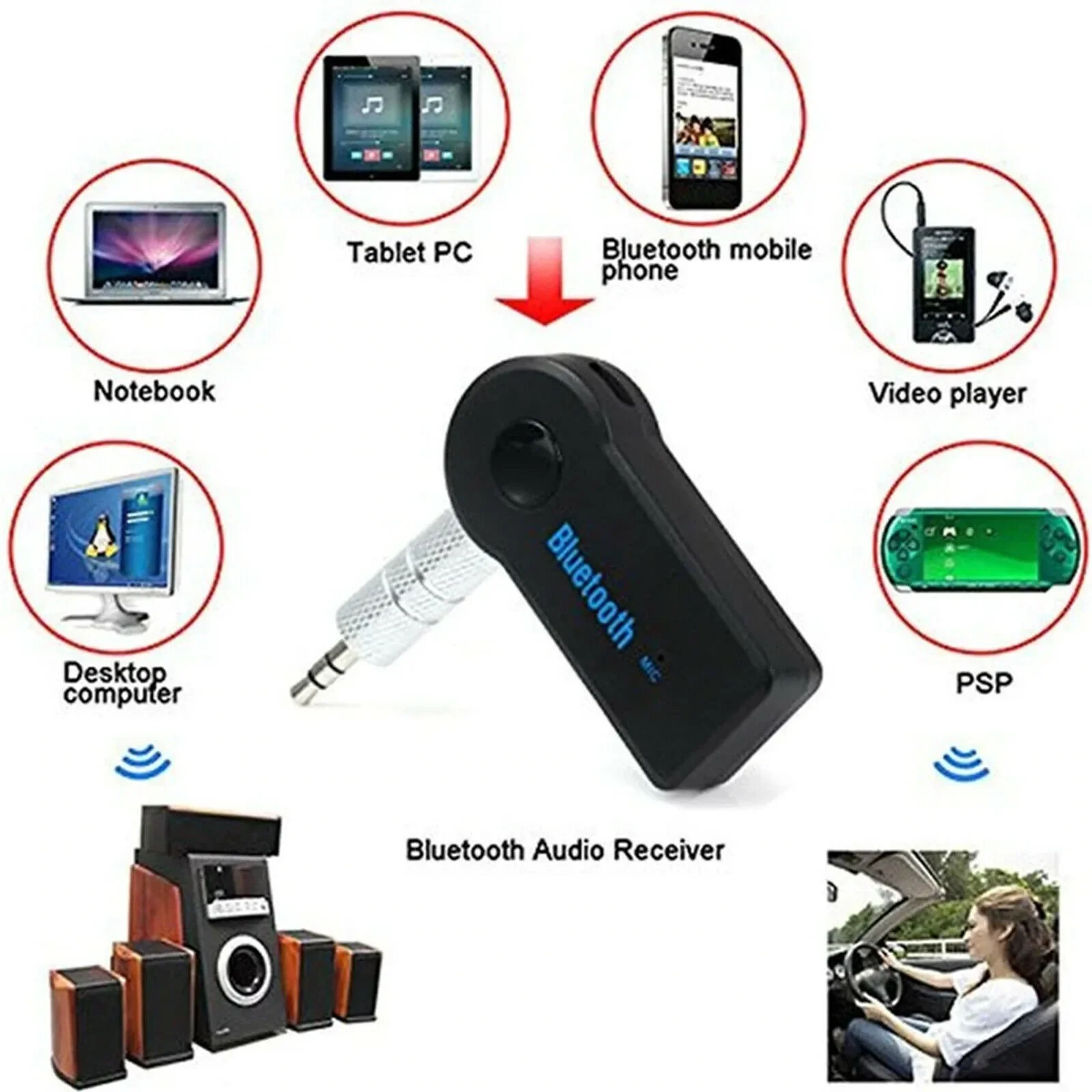 2 in 1 Wireless Bluetooth For Car Music Audio Aux A2dp Headphone Reciever Handsfree 5.0 Receiver Adapter 3.5mm Jack