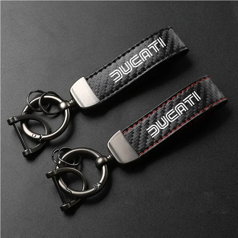 1PCS Motorcycle PU Leather Carbon Fiber Pattern Keychain Accessories For DUCATI 1199 Multistrada 1200 796 696  Accessories