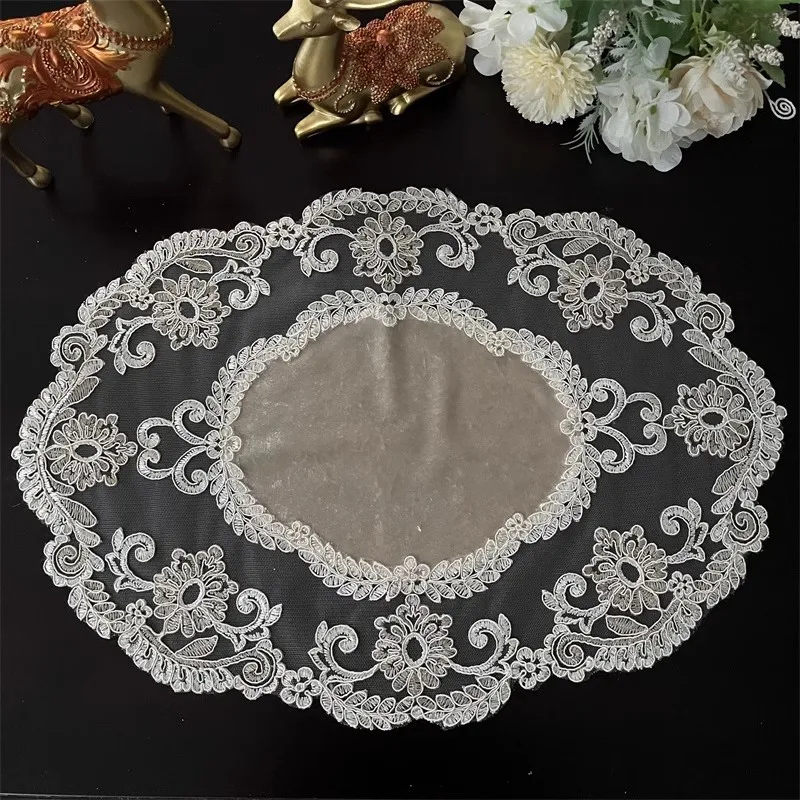 

Luxury Oval mesh Christmas flower Embroidery table cloth cover party wedding tablecloth kitchen Table decoration and accessories