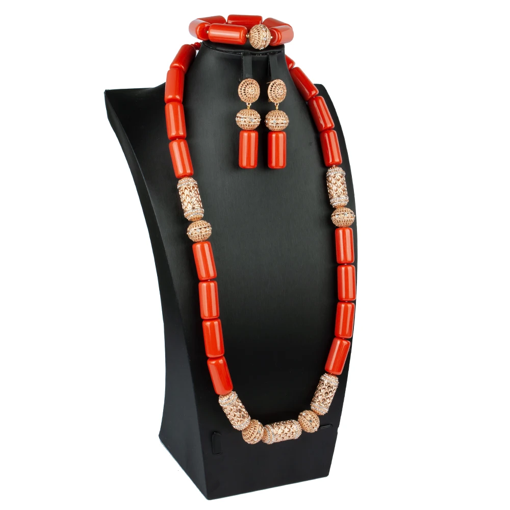 Fashion 33inches Acrylic Beaded Necklace Jewelry Set Single Layer Artificial Coral Women Party Jewelry Set ABS191