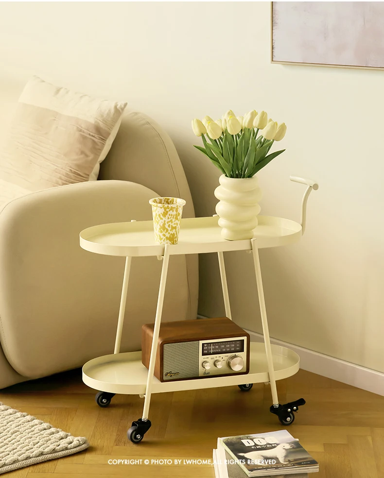 

Simple side table, movable small table, coffee table, living room, trolley, shelf, tray, double storage, bedside table