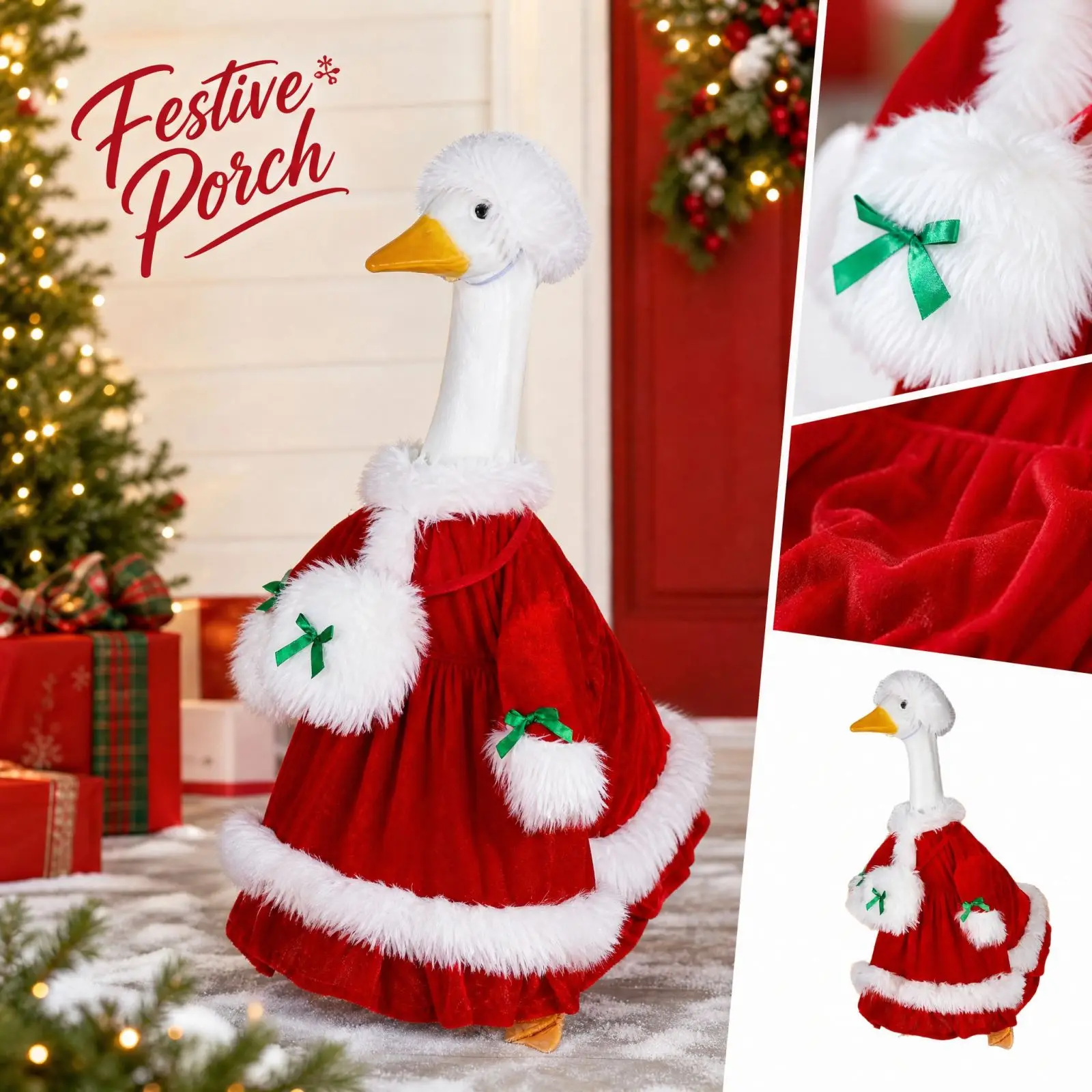 23 Inch Christmas Porch Goose Decor Set Xmas Outfit for Lawn Goose Figurine Holiday Yard Garden Porch Ornament Home Decor
