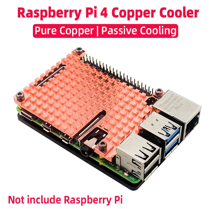 Raspberry Pi 4 Pure Copper Cooler Heatsink Metal Case Passive Cooling Shell 4MM Copper Enclosure for Raspberry Pi 4 Model B 4B