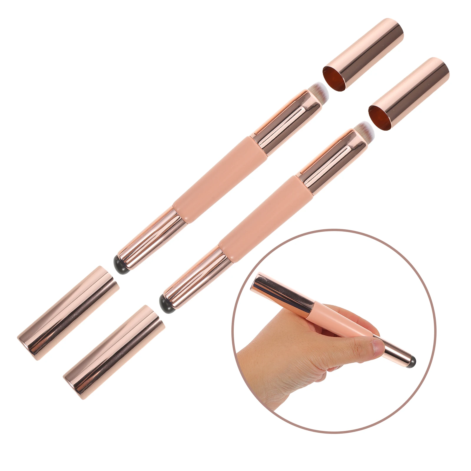 2-delige make-upborstelset met dubbele uiteinden, dubbelzijdige siliconen concealer-lippenborstel, intrekbare, schone hoes, draagbaar reisgebruik