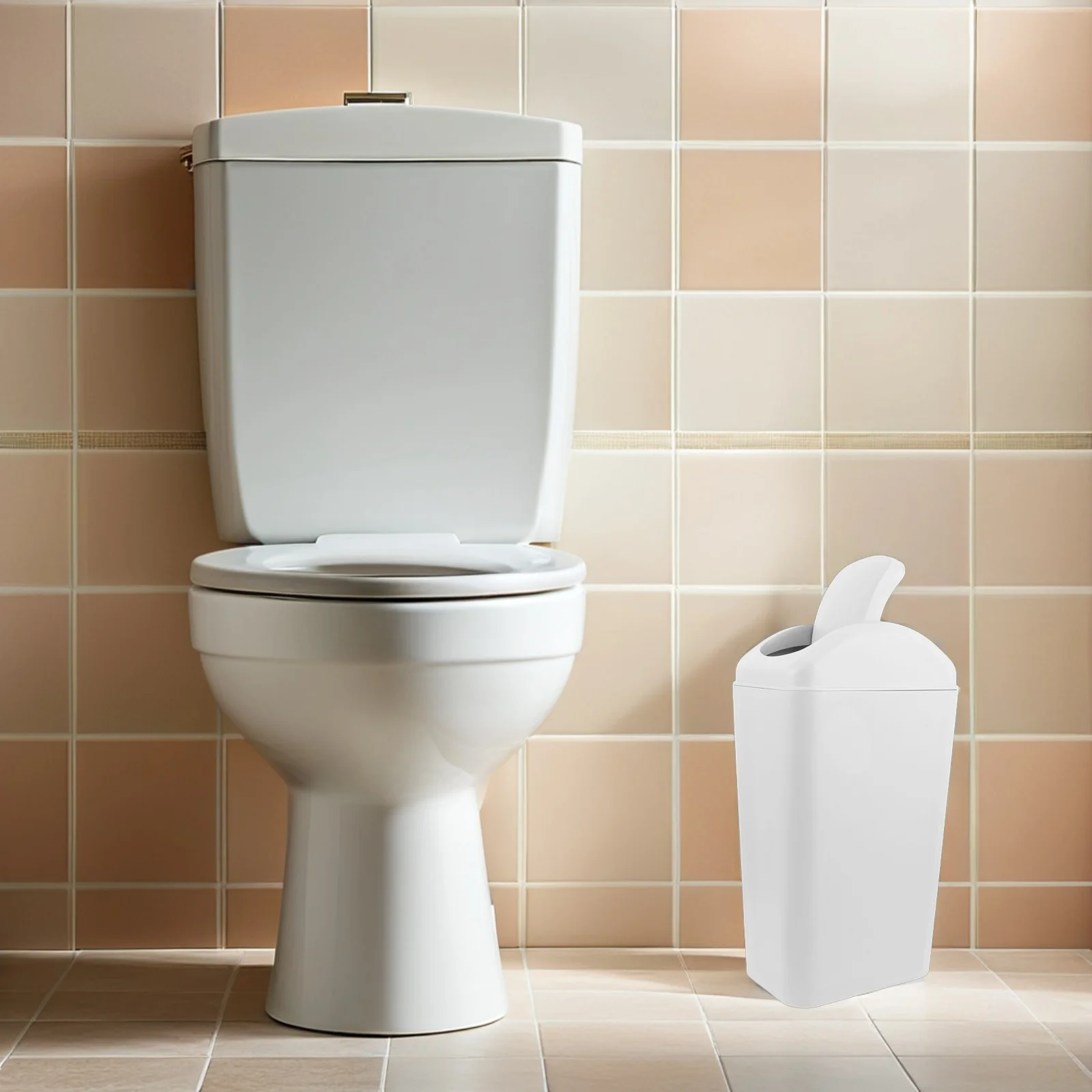 

Slim Design Plastic Trash Can 8L Swing Lid Garbage Bin Bathroom Kitchen Wastebasket for Tight Spaces Bin for Bathroom