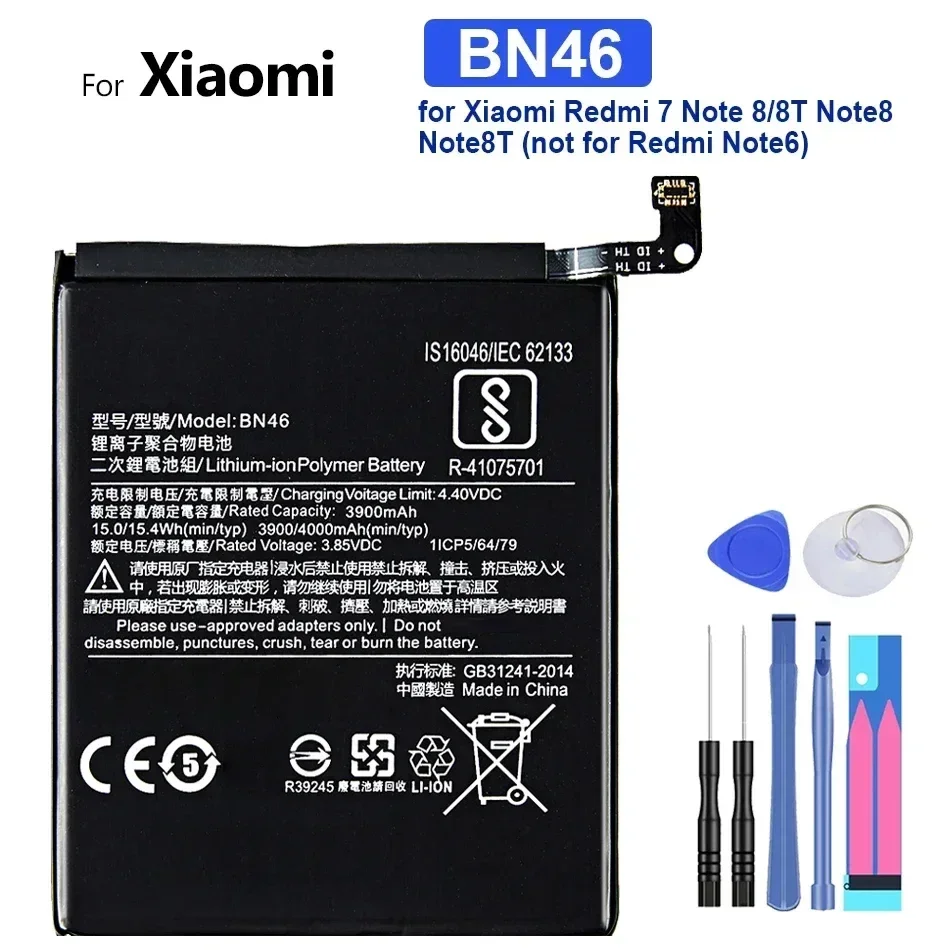 4000Mah Bn46 Batterij Voor Xiaomi Redmi Note 8 8T 7 6 Mobiele Telefoon Bateria + Gratis Tool