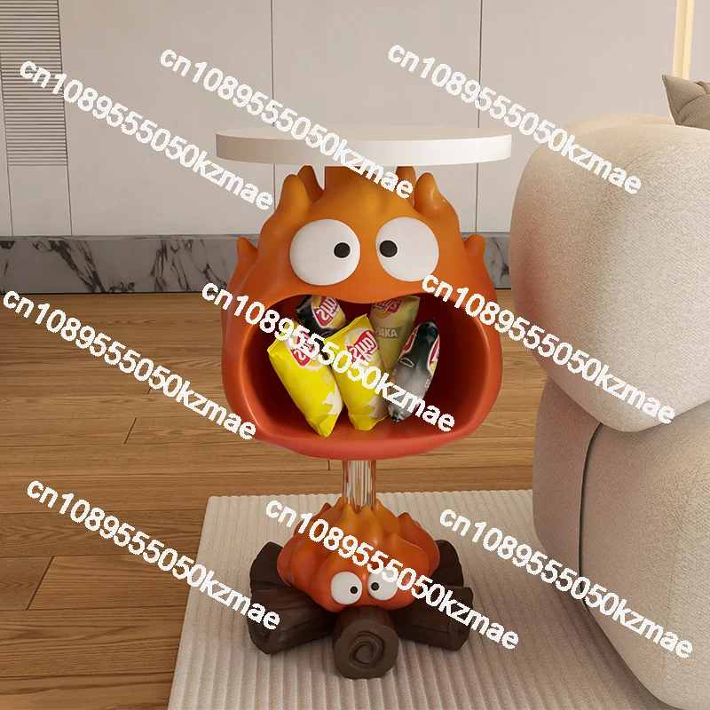 

Creative Flame Shape Sofa Side Table, Portable Snack Caddy with Handle, End Table for Bedroom, Movable Coffee Table