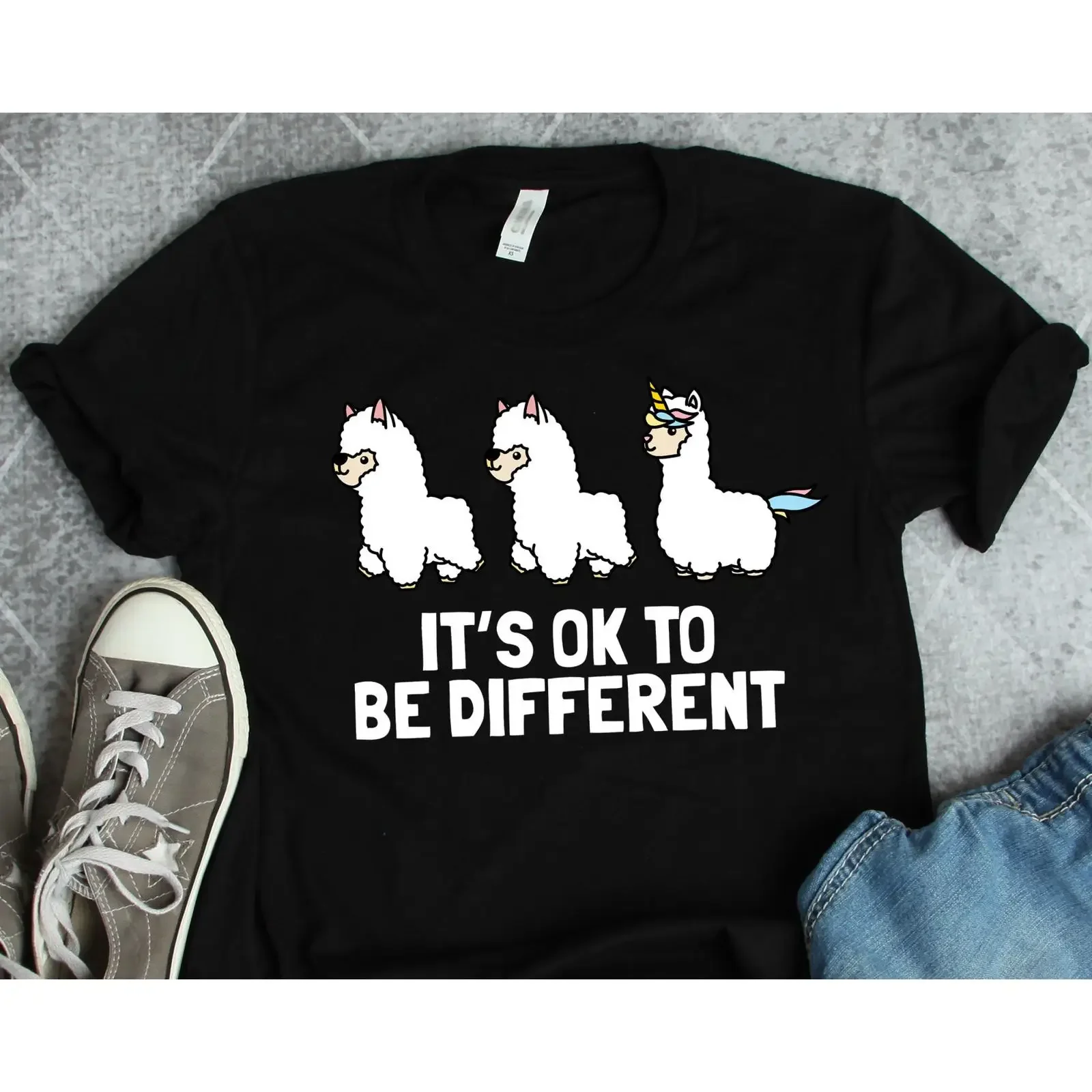 It's OK To Be Different Alpaca T Shirt Autism Awareness Individual Special Disability vintage Washed Unisex