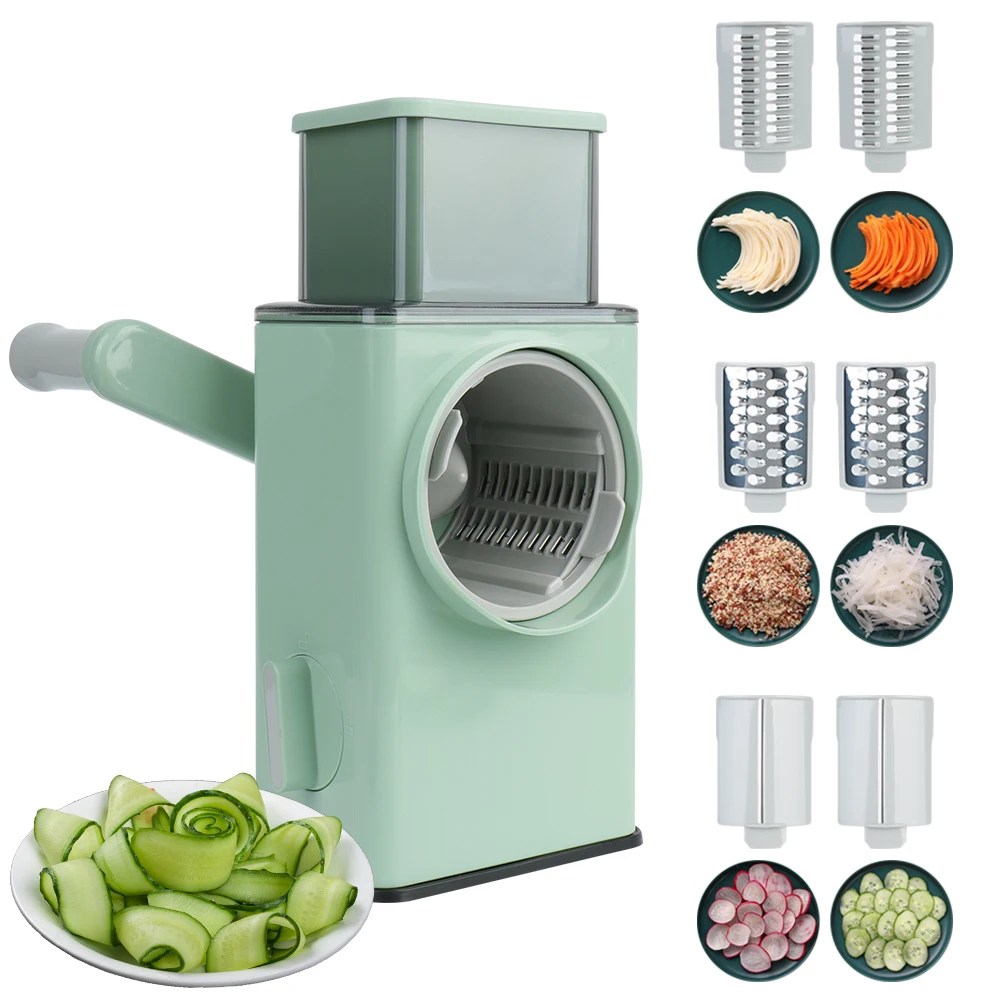 

3 in 1 Multifunction Food processor Manual Vegetable Chopper Shredded Potato Cheese Machine Rotary Potato Chip Slicer Cutter